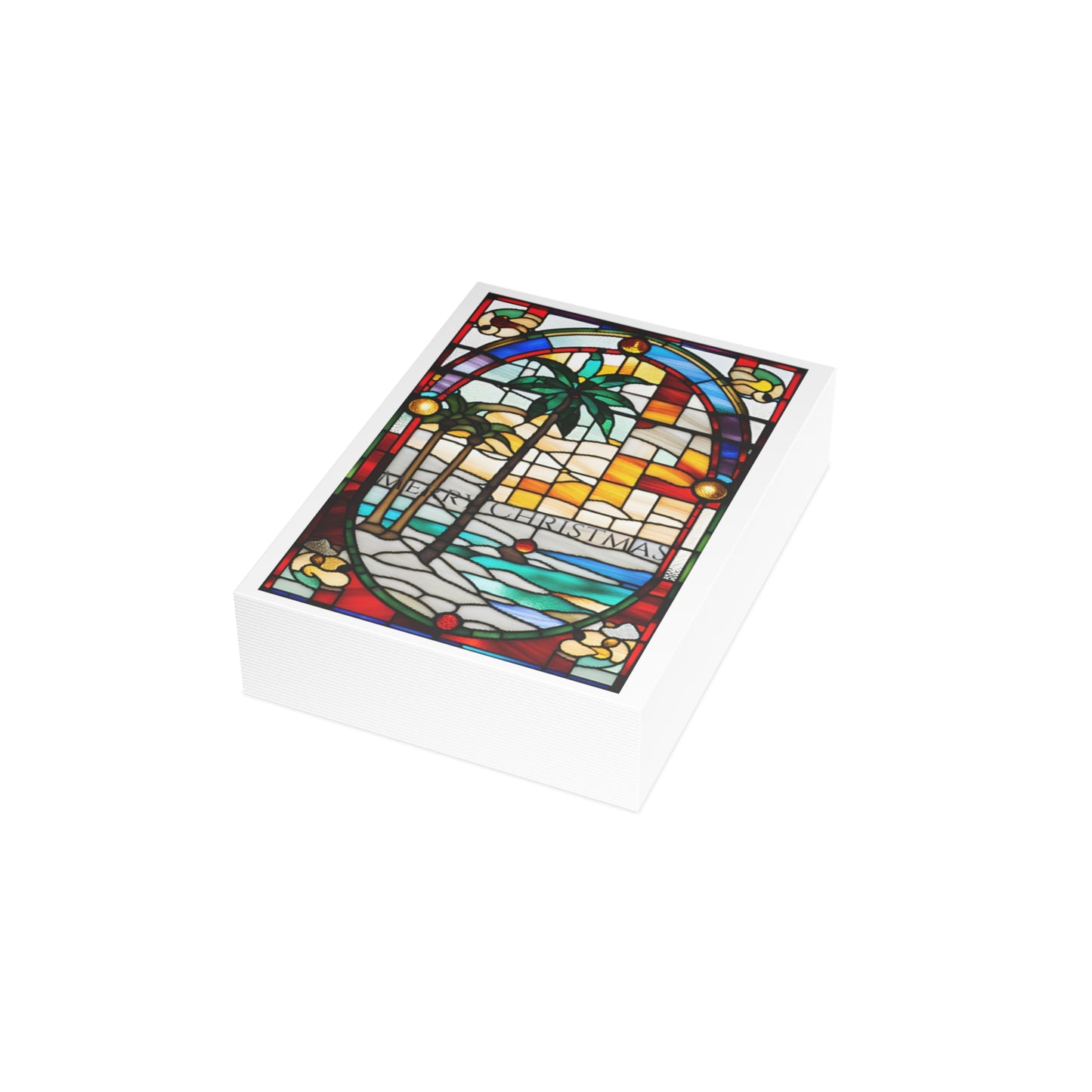 Merry Christmas Florida Holiday Greeting Cards Tiffany Studio Style 10pcs w/ envelopes by ViralDestinations - coated w/ borders