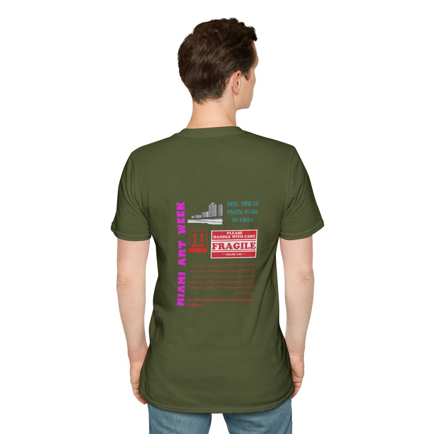 Miami Art Week Streetwear Style logo back print Unisex Soft T-Shirt by ViralDestinations