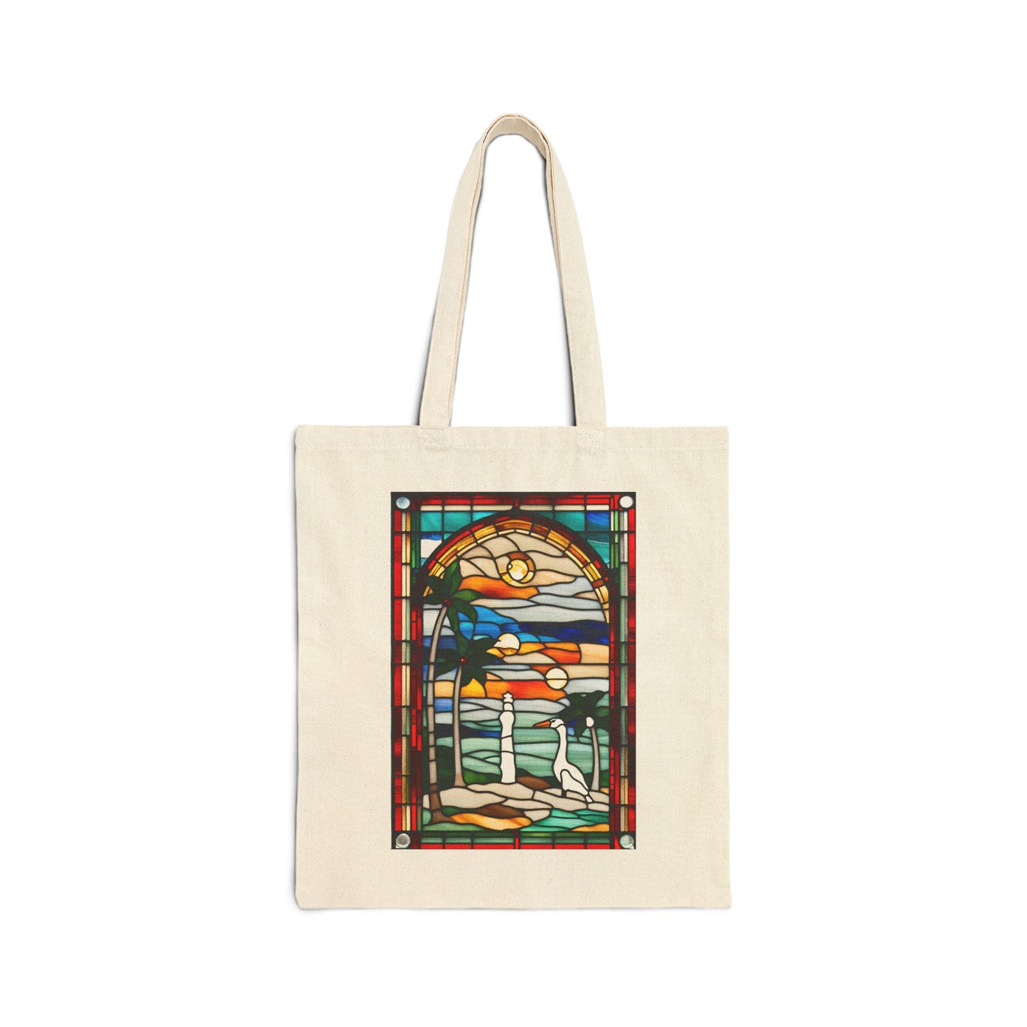 ViralDestinations Tiffany Style Stained Glass Palm Tree Cotton Canvas Tote Bag - Eco-Friendly Beach Accessory