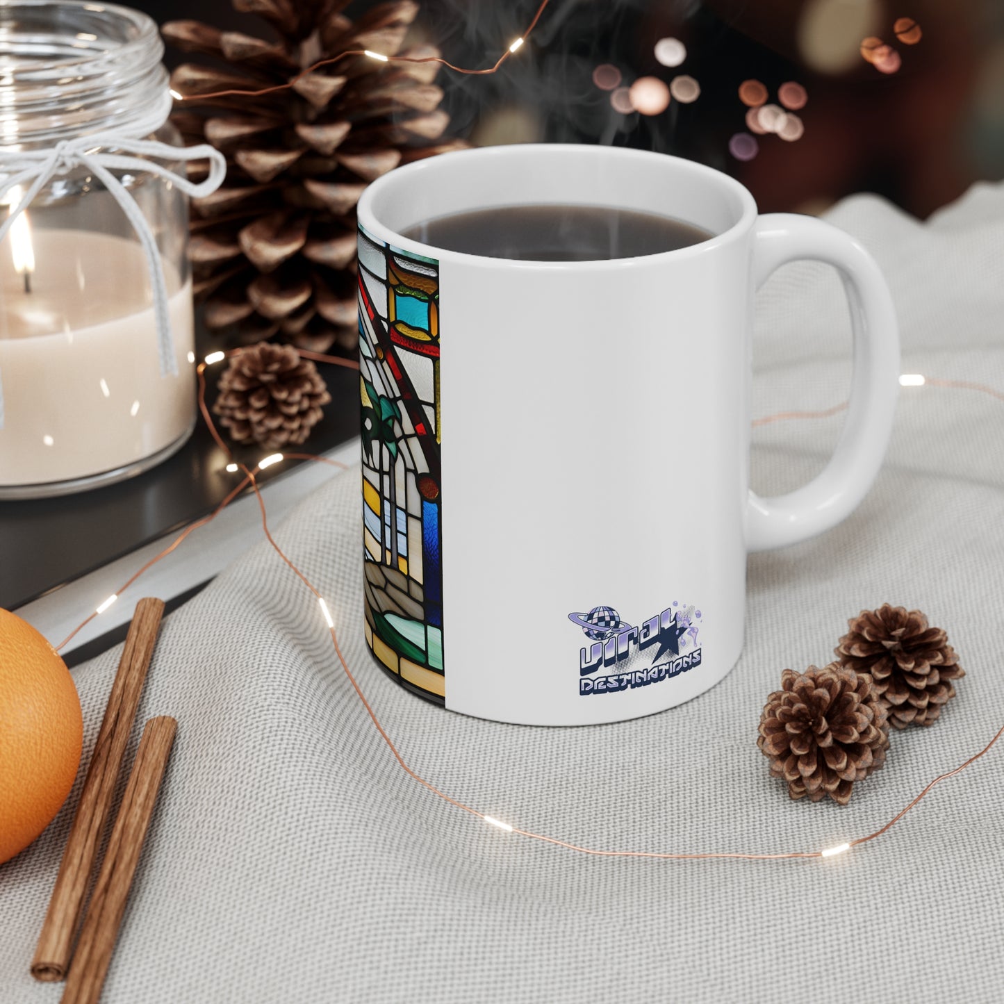 Winter in Florida Tiffany's Studio Style wide glass print Ceramic Mug by ViralDestinations - Collectible Art at your hands