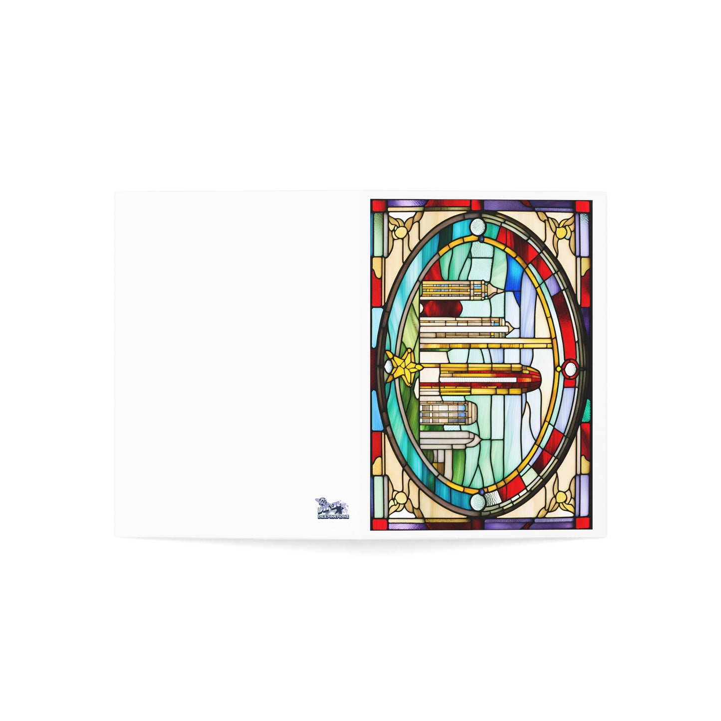 Holiday Postcard Star City Greeting Cards Tiffany Studio Style w/ envelopes by The Art Shop