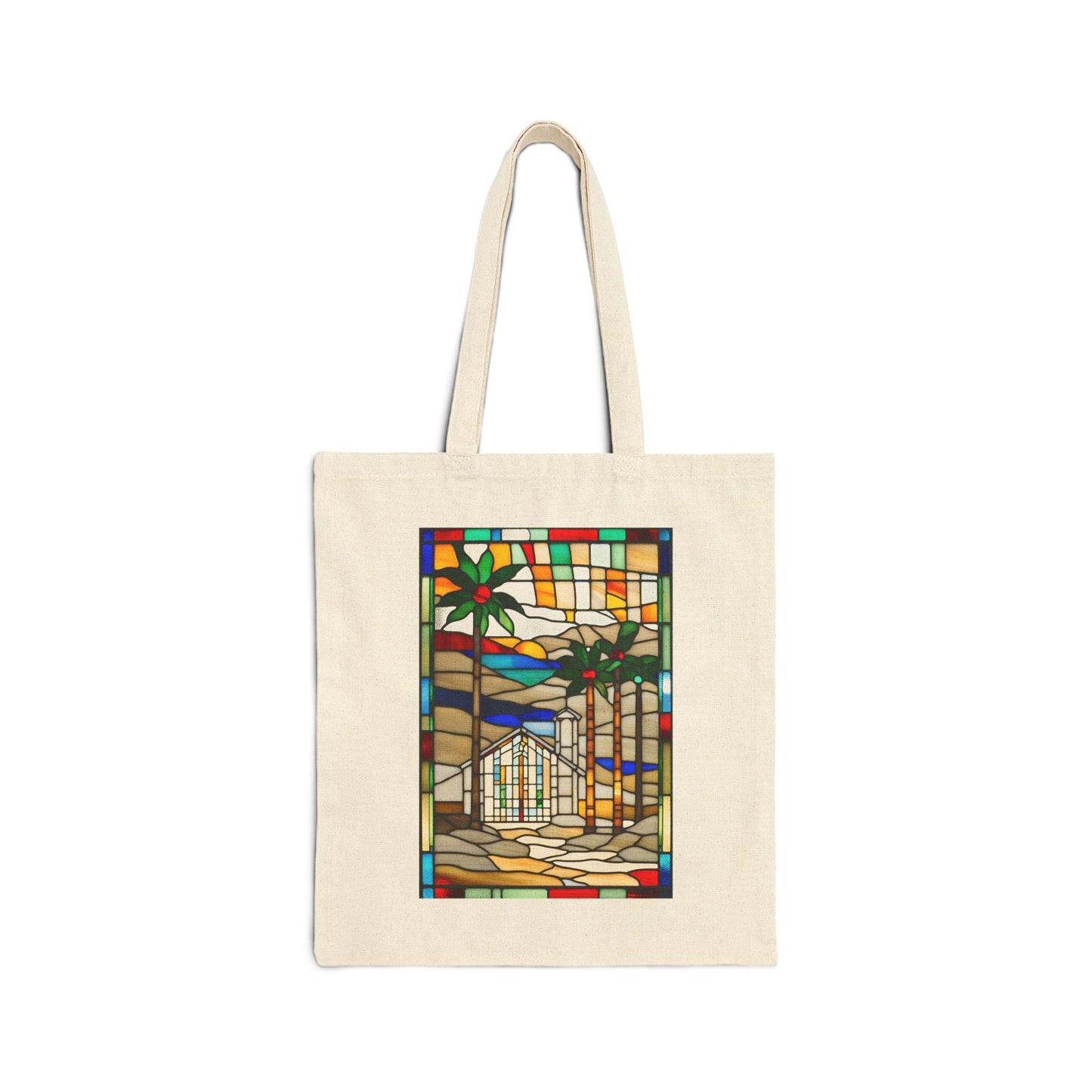 ViralDestinations Tiffany Style Stained Glass Palm Tree Cotton Canvas Tote Bag - Eco-Friendly Beach Accessory