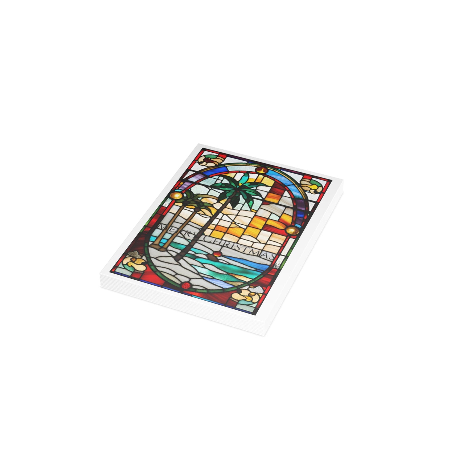 Merry Christmas Florida Holiday Greeting Cards Tiffany Studio Style 10pcs w/ envelopes by ViralDestinations - coated w/ borders