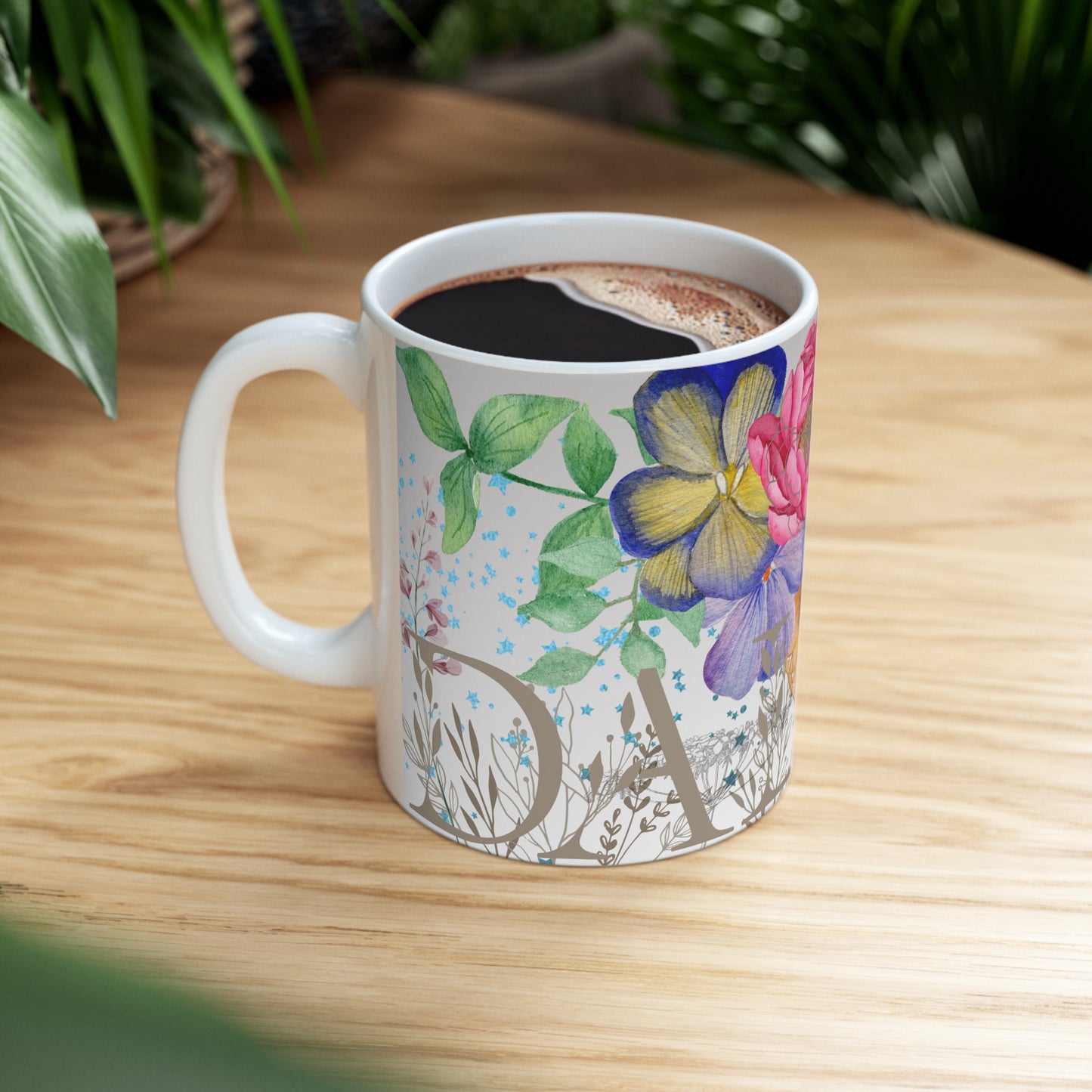 "DALLAS" Botanical Calligraphy Floral Ceramic Mug by ViralDestinations™