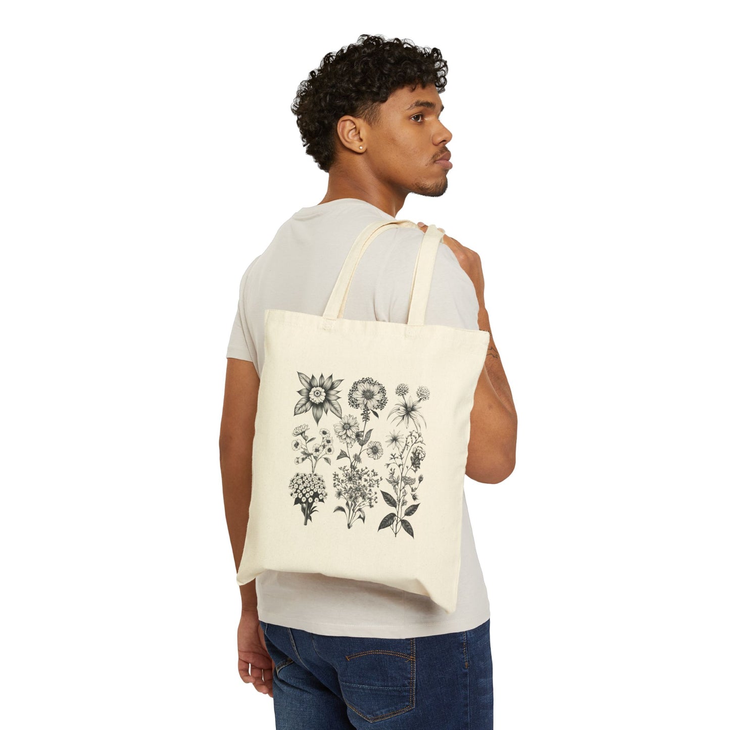 ViralDestinations Floral Print Cotton Canvas Tote Bag - Eco-Friendly Shopping & Everyday Use - Botanical Aesthetics
