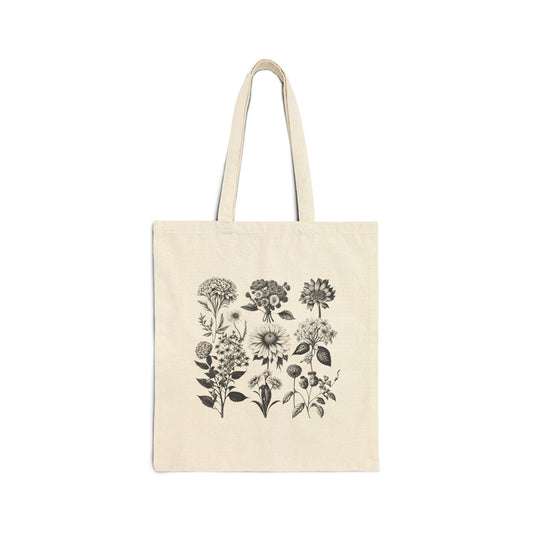 ViralDestinations Floral Print Cotton Canvas Tote Bag - Eco-Friendly Shopping & Everyday Use - Botanical Aesthetics