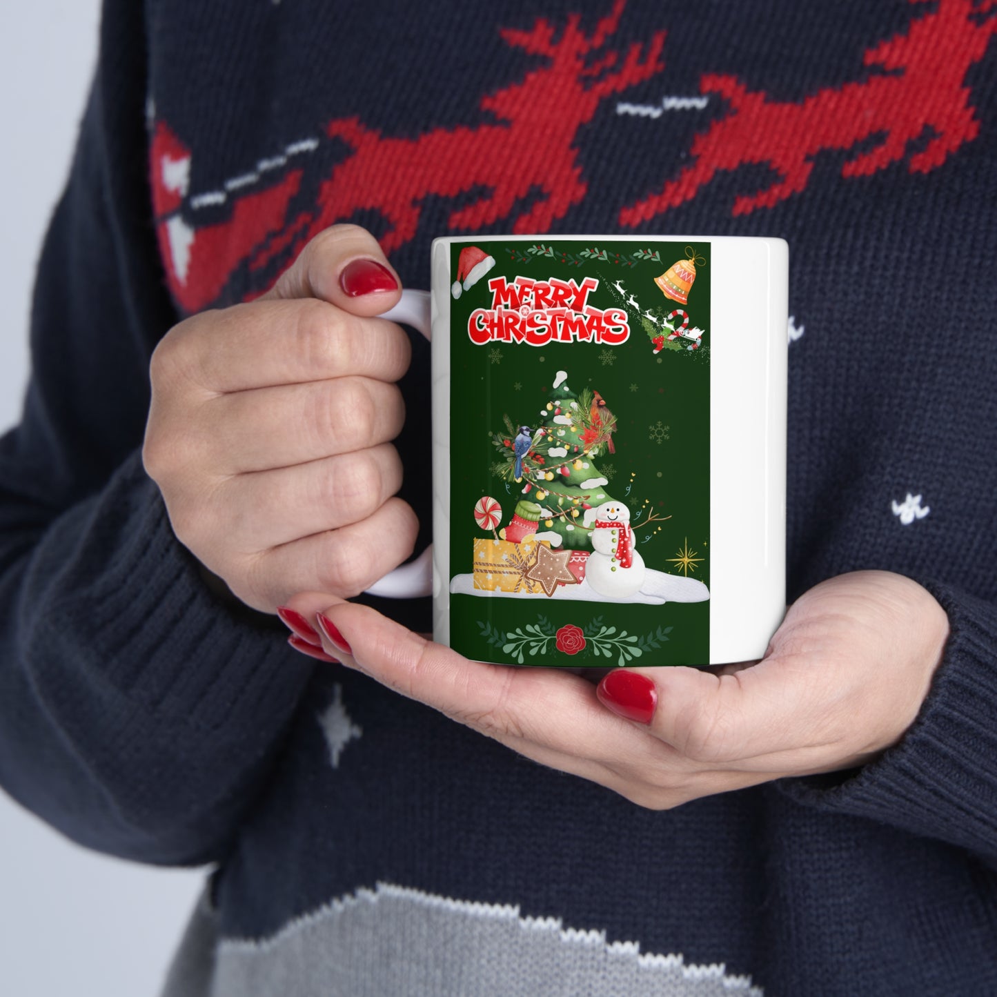 Merry Christmas Melting Snowman Birds Party Ceramic Mug by ViralDestinations