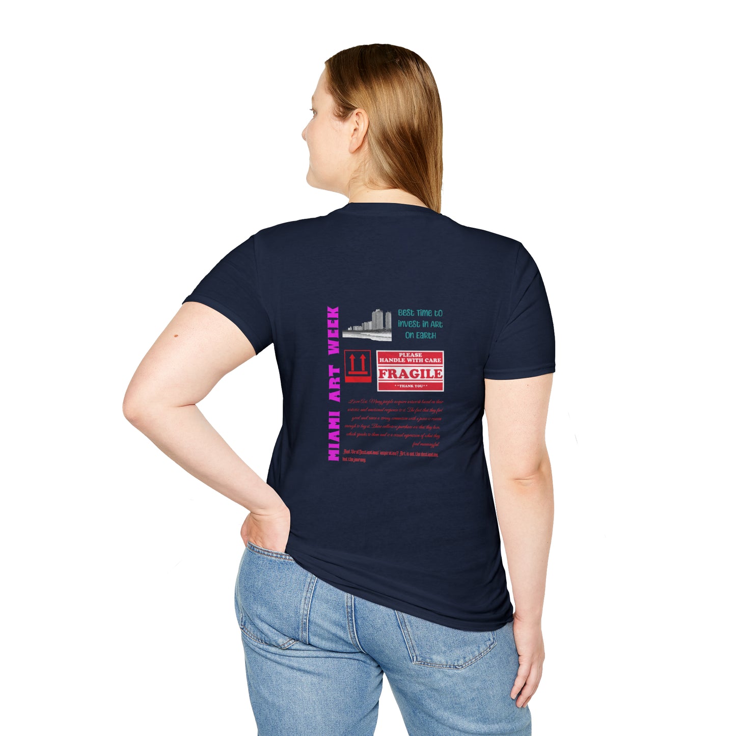 Miami Art Week Streetwear Style logo back print Unisex Soft T-Shirt by ViralDestinations