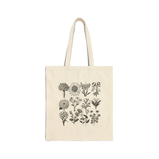 ViralDestinations Floral Print Cotton Canvas Tote Bag - Eco-Friendly Shopping & Everyday Use - Botanical Aesthetics
