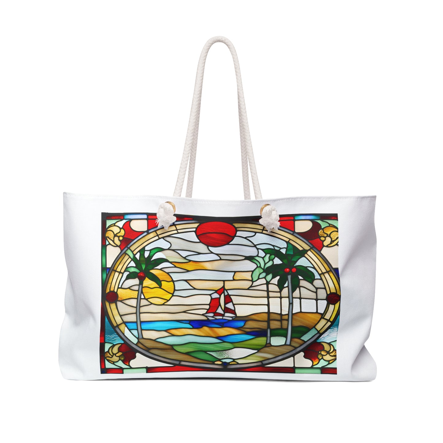 ViralDestinations™ Tropical Tiffany Style Stained Glass Weekender Bag – Perfect for Travel and Beach Escapes - Vacation by Gulf of America