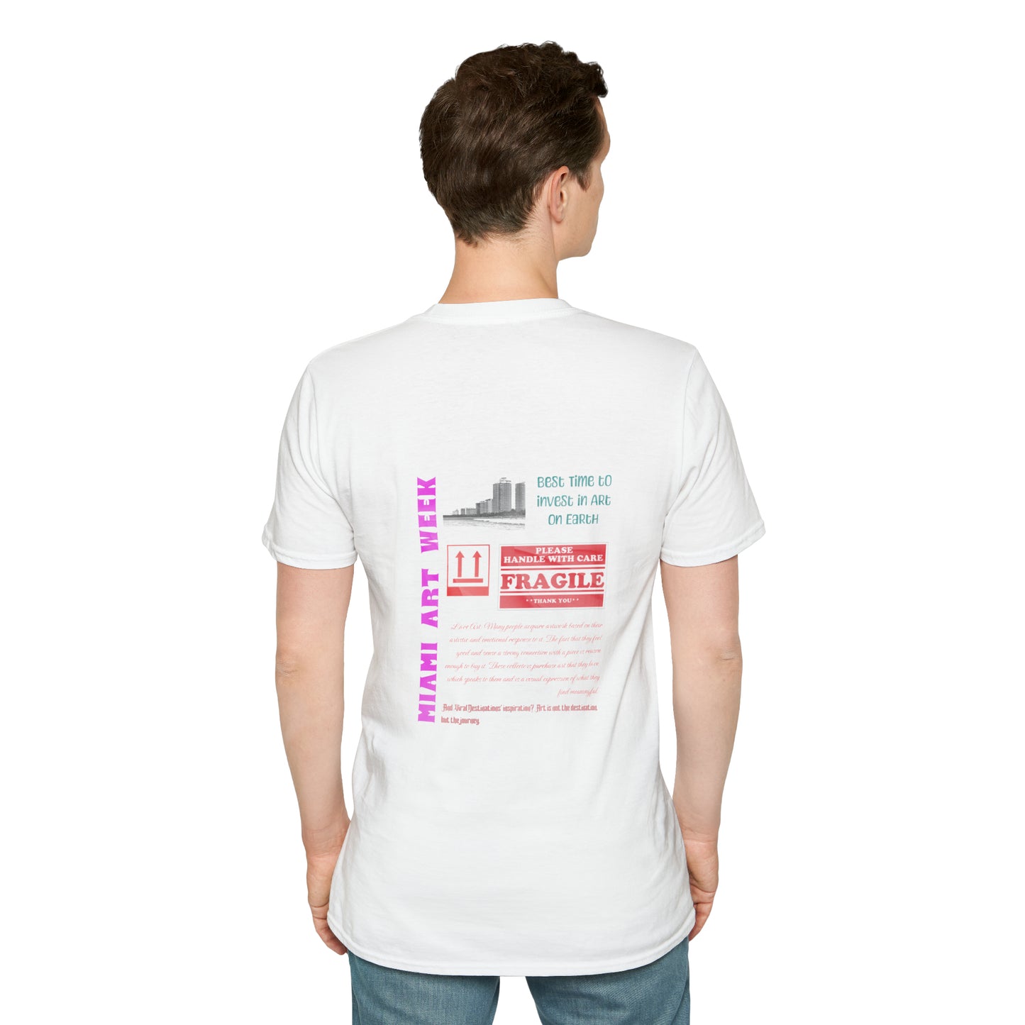 Miami Art Week Streetwear Style logo back print Unisex Soft T-Shirt by ViralDestinations