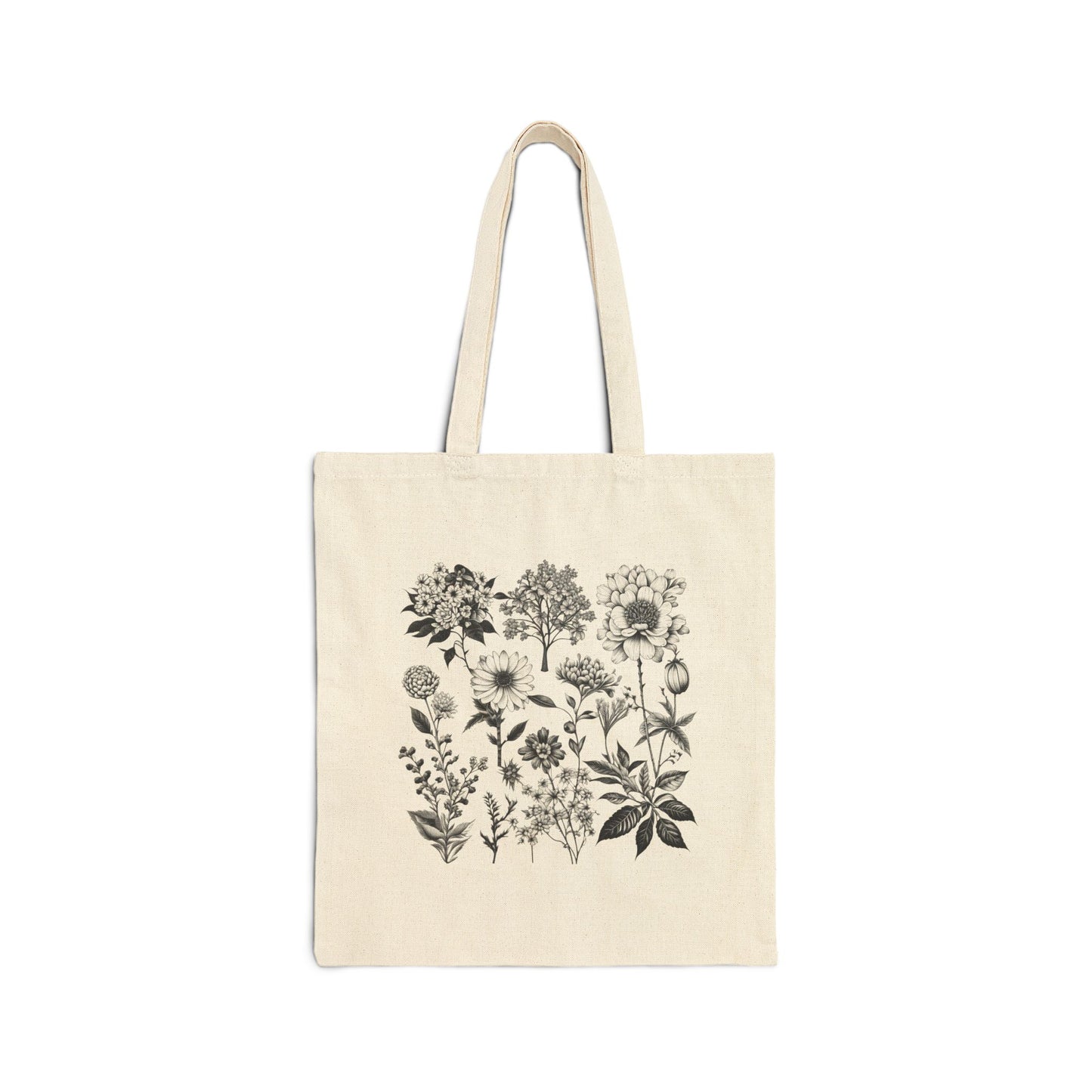 ViralDestinations Floral Print Cotton Canvas Tote Bag - Eco-Friendly Shopping & Everyday Use - Botanical Aesthetics