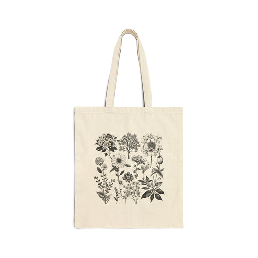 ViralDestinations Floral Print Cotton Canvas Tote Bag - Eco-Friendly Shopping & Everyday Use - Botanical Aesthetics