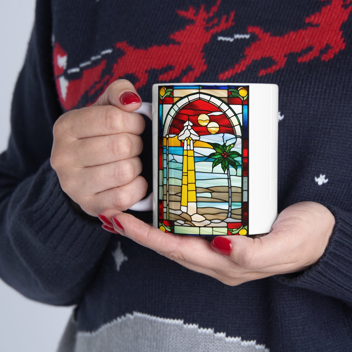 Christmas in Florida Tiffany's Studio Style Ceramic Mug by ViralDestinations - Collectible Art at your hands