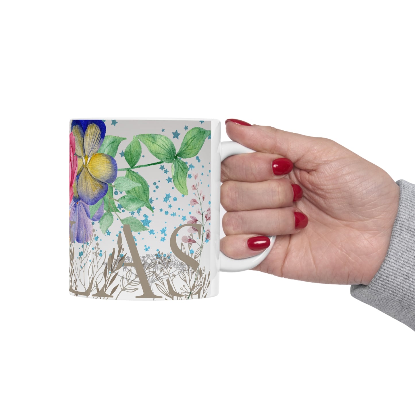 "DALLAS" Botanical Calligraphy Floral Ceramic Mug by ViralDestinations™