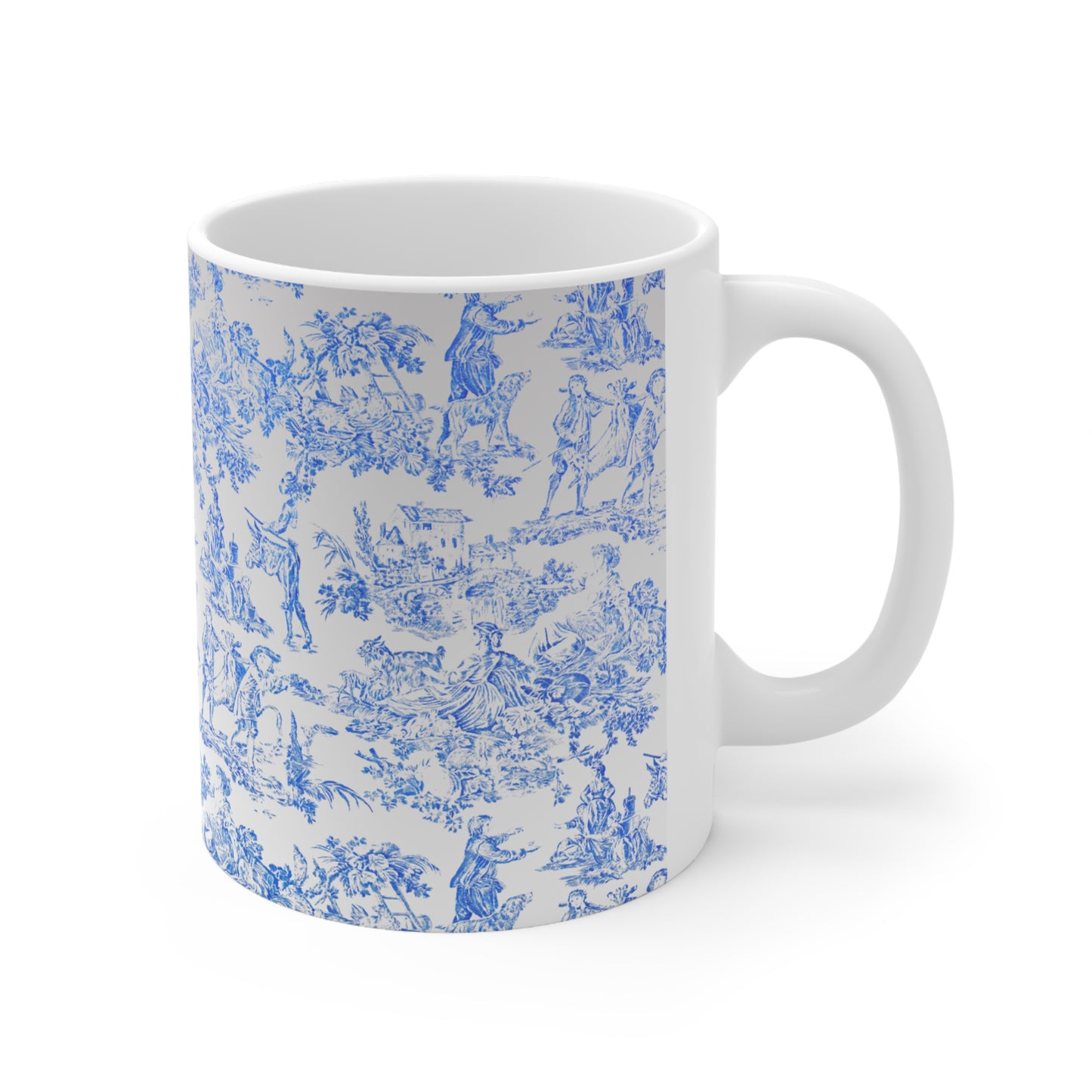 Toile de Jouy French Country Scene Ceramic Mug by ViralDestinations™ - light blue