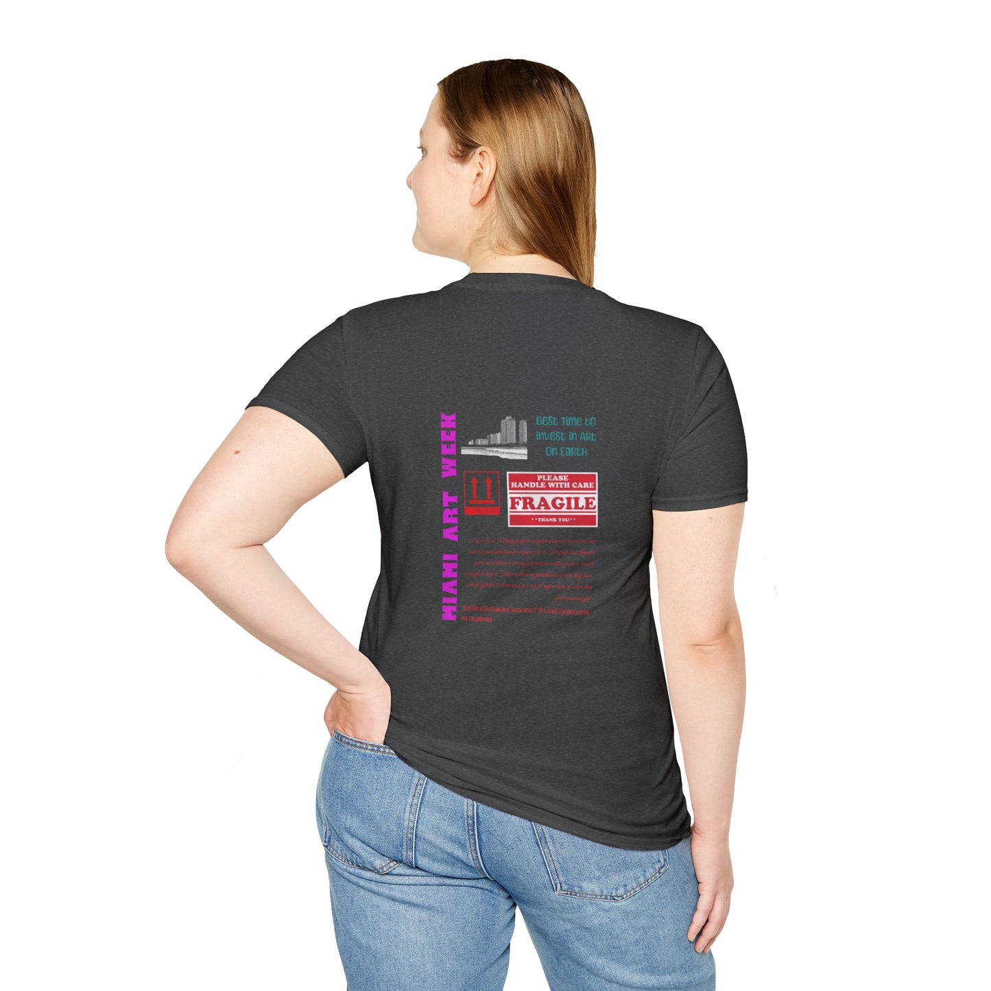 Miami Art Week Streetwear Style logo back print Unisex Soft T-Shirt by ViralDestinations