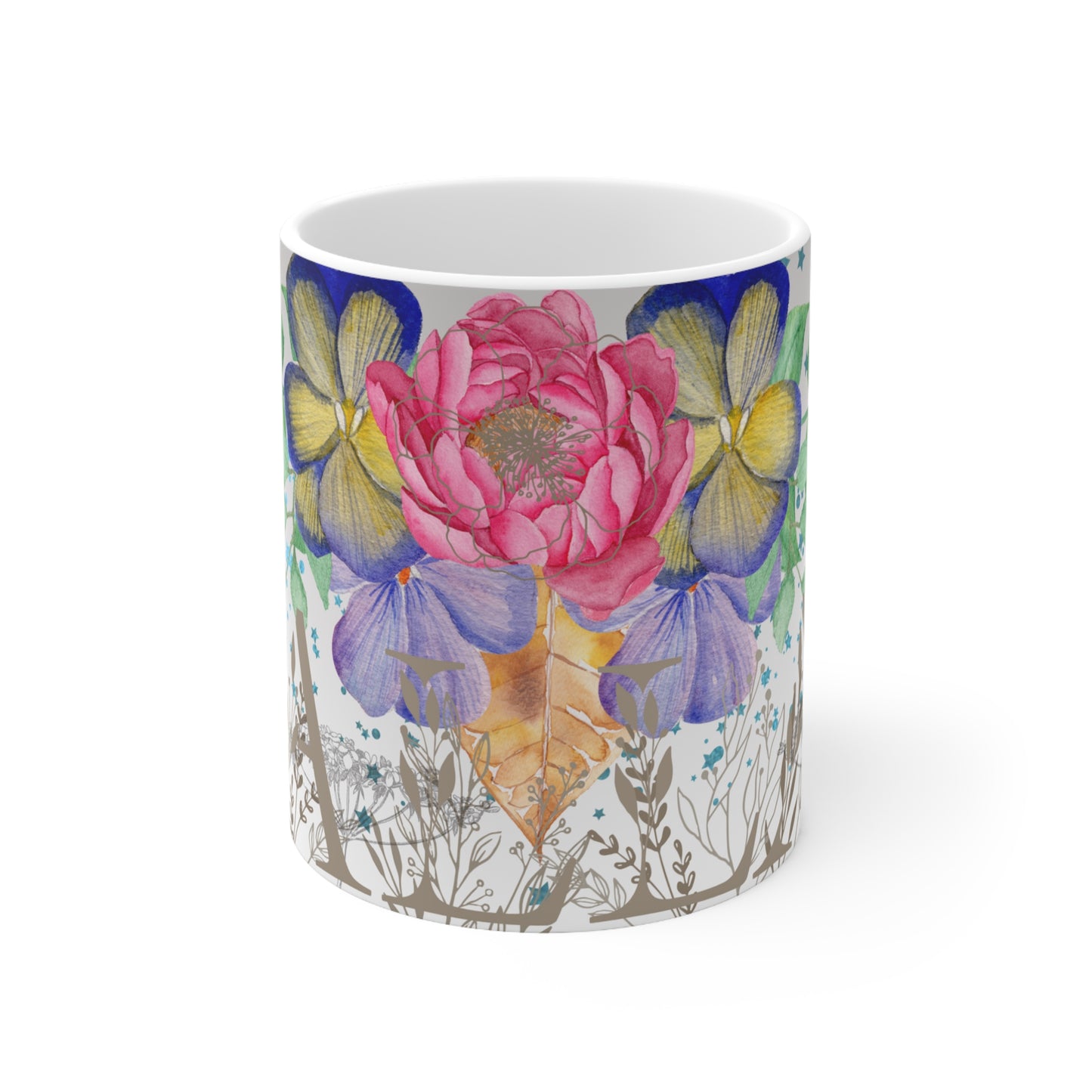 "DALLAS" Botanical Calligraphy Floral Ceramic Mug by ViralDestinations™