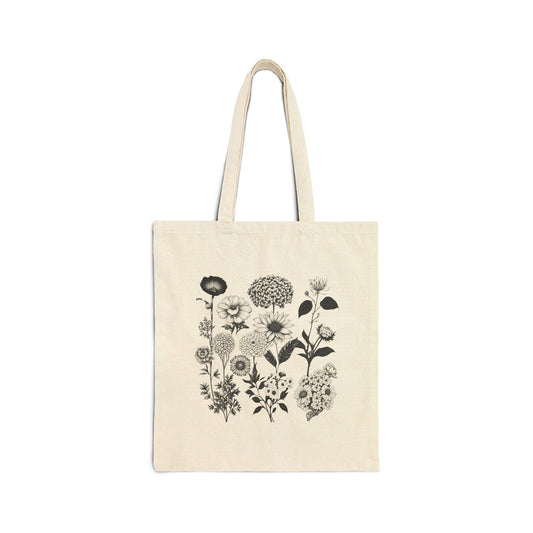 ViralDestinations Floral Print Cotton Canvas Tote Bag - Eco-Friendly Shopping & Everyday Use - Botanical Aesthetics