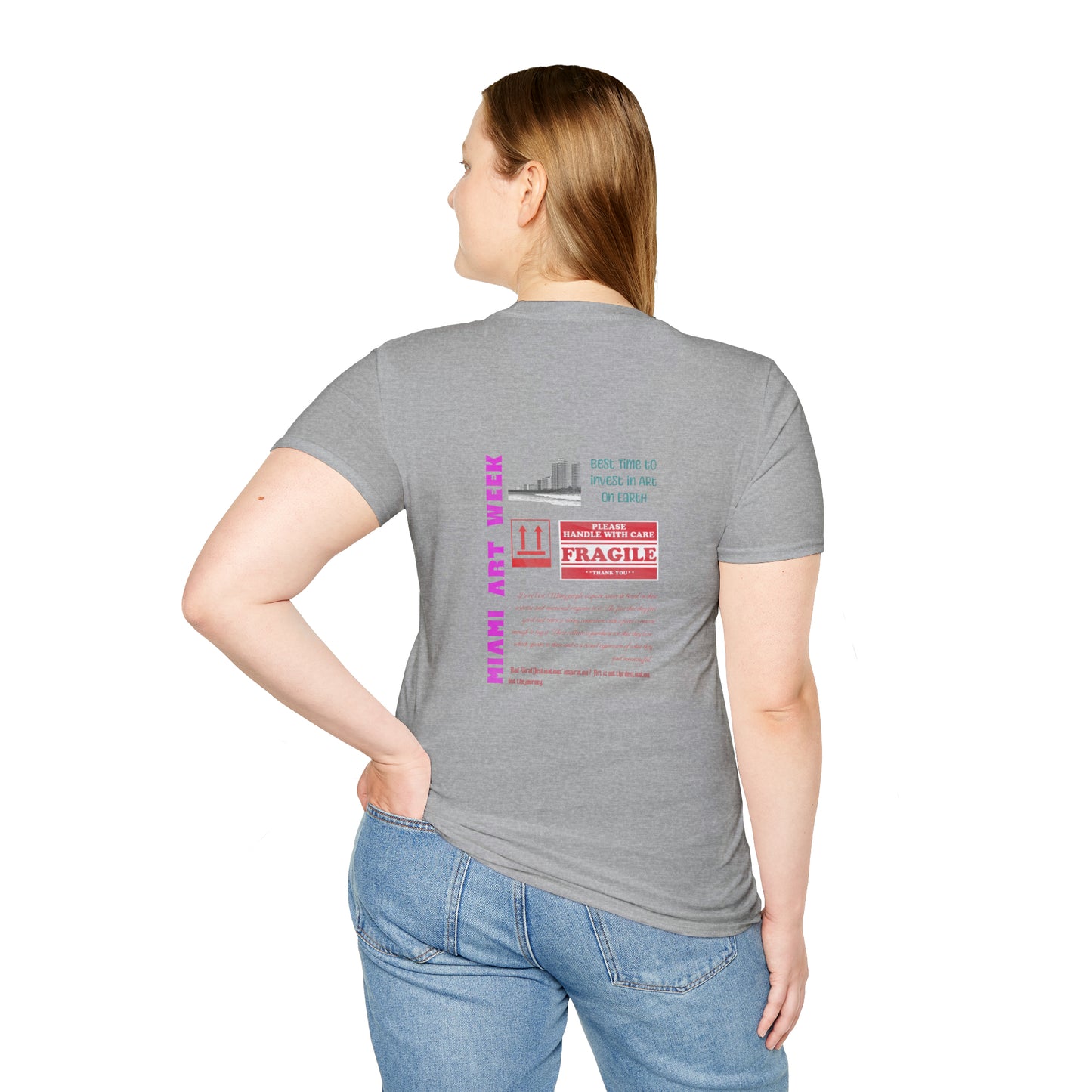 Miami Art Week Streetwear Style logo back print Unisex Soft T-Shirt by ViralDestinations