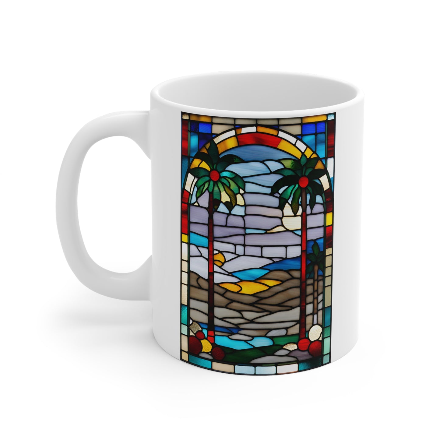 Christmas in Palm Springs Tiffany's Studio Style Colorful Landscapes Ceramic Mug by ViralDestinations - Collectible Art at your hands
