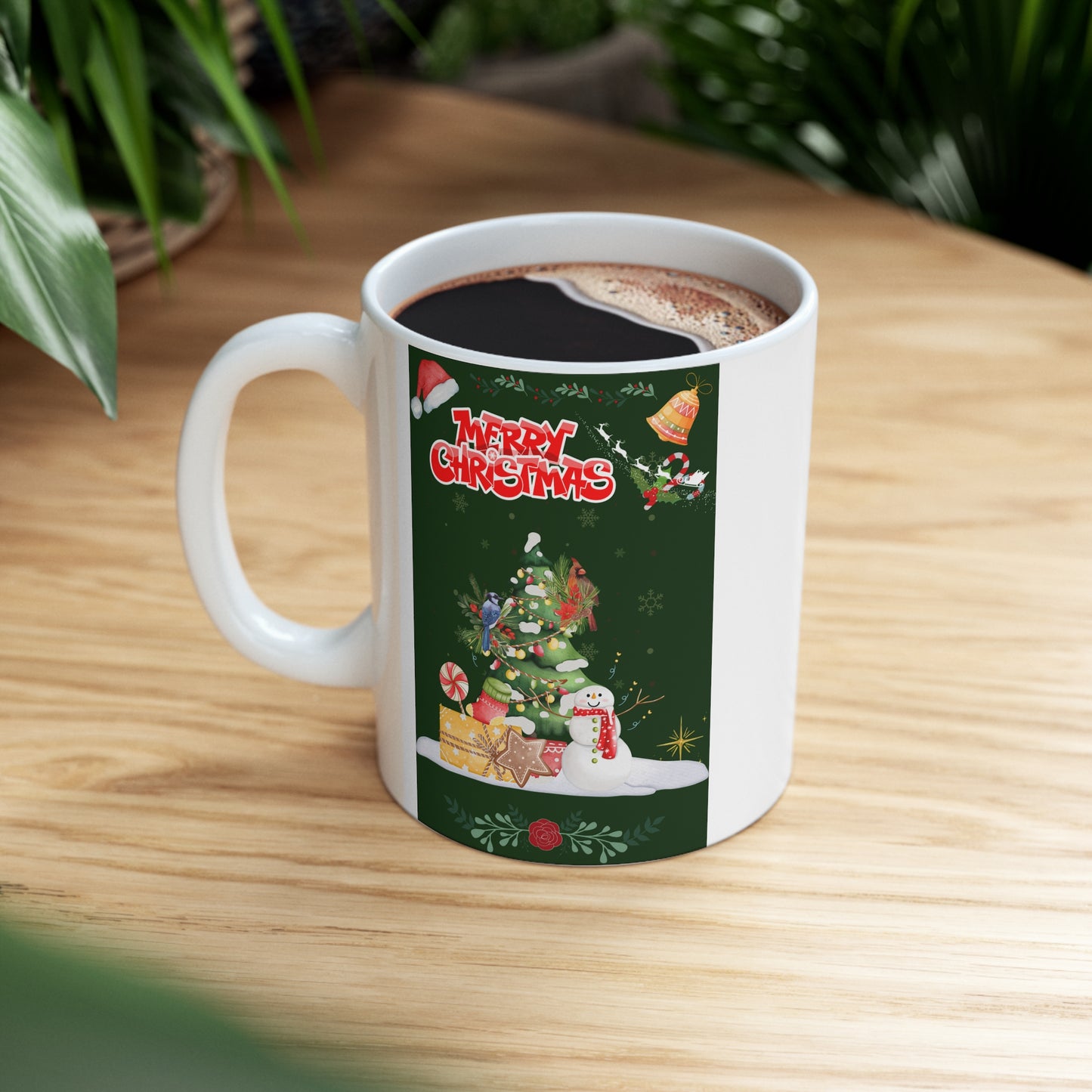Merry Christmas Melting Snowman Birds Party Ceramic Mug by ViralDestinations