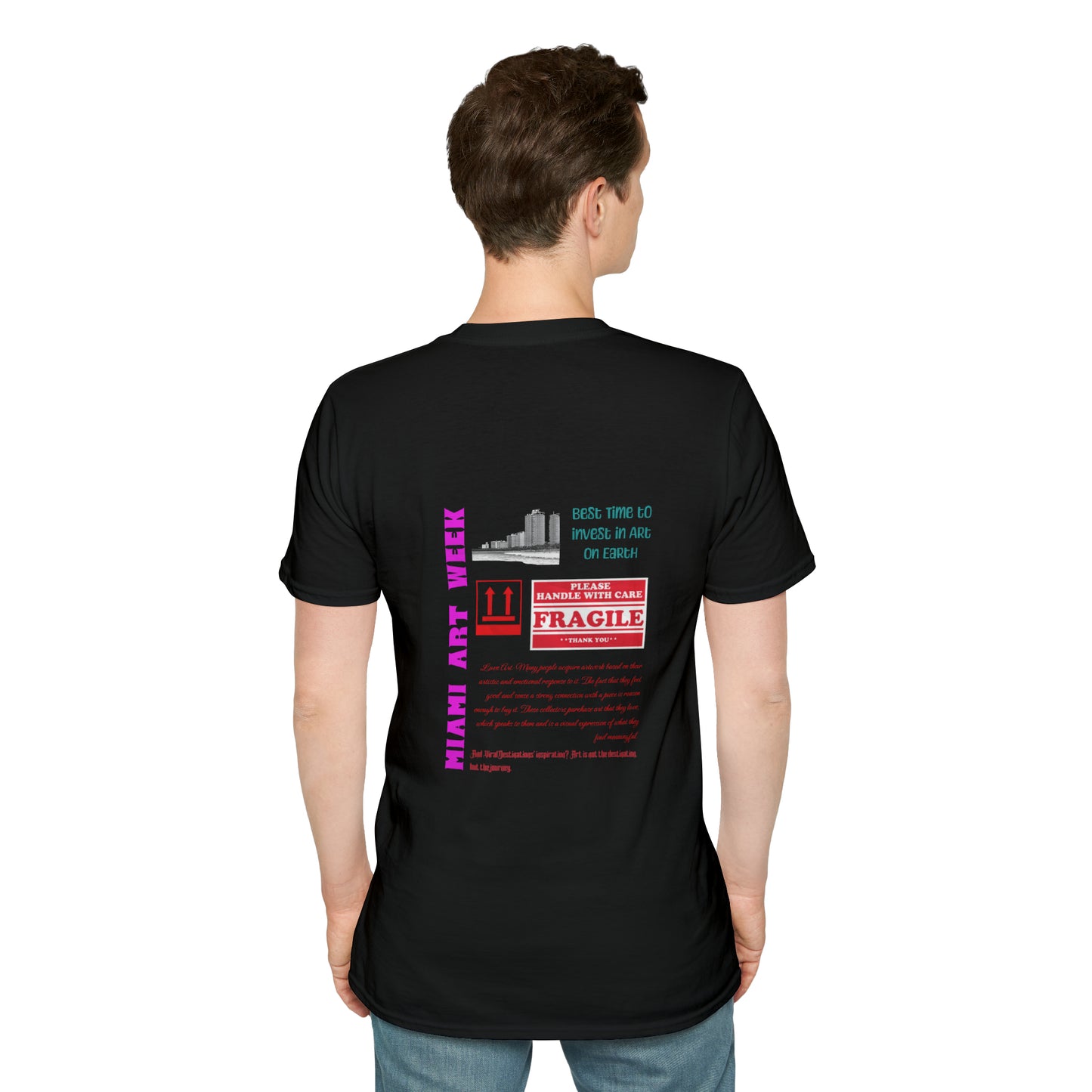 Miami Art Week Streetwear Style logo back print Unisex Soft T-Shirt by ViralDestinations