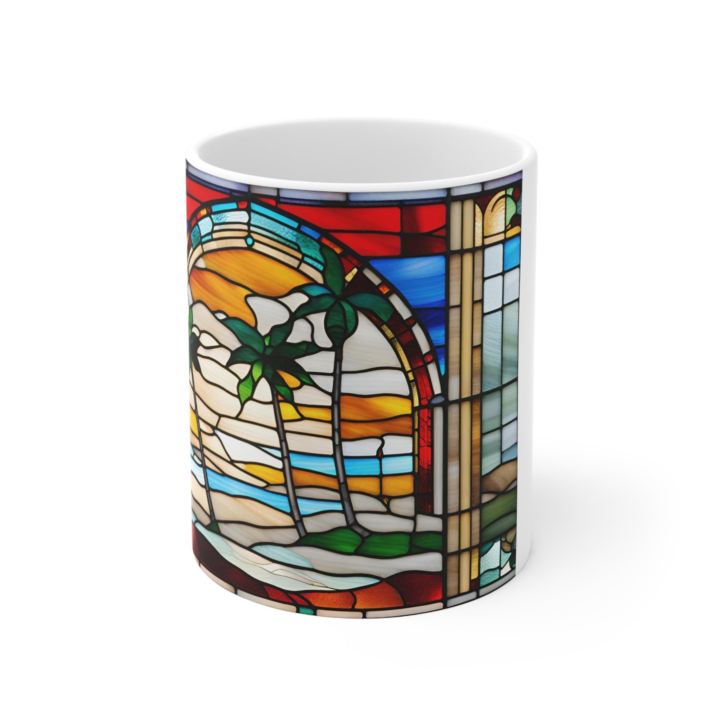 Christmas in Florida Tiffany's Studio Style wide glass print Ceramic Mug by ViralDestinations - Collectible Art at your hands