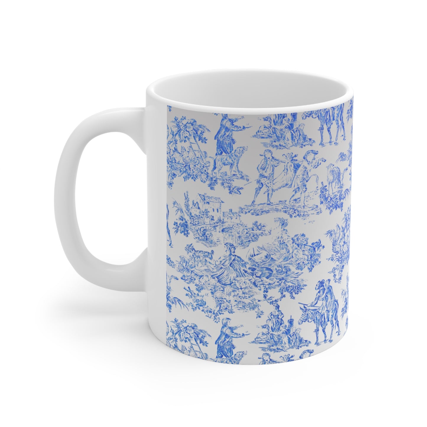 Toile de Jouy French Country Scene Ceramic Mug by ViralDestinations™ - light blue