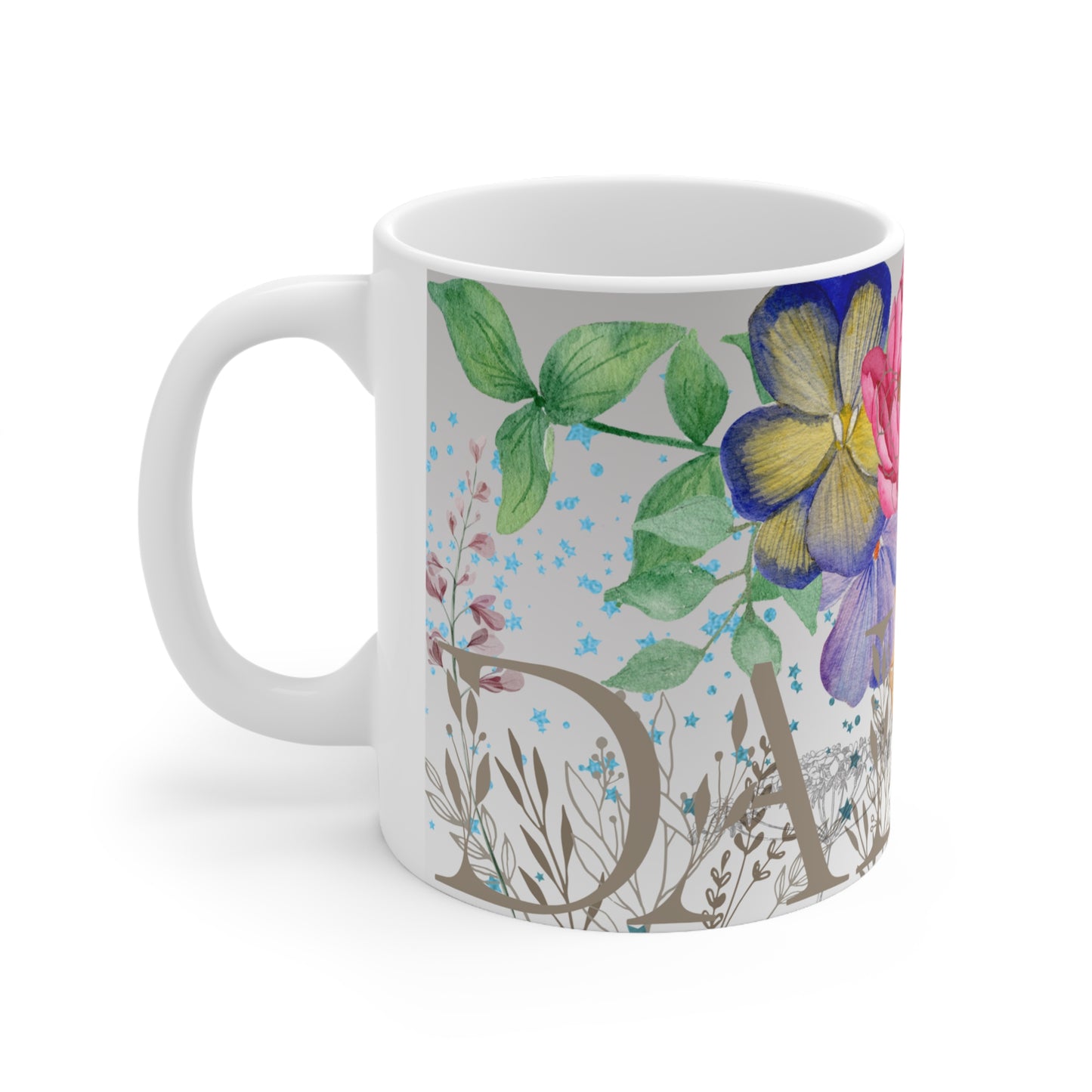 "DALLAS" Botanical Calligraphy Floral Ceramic Mug by ViralDestinations™