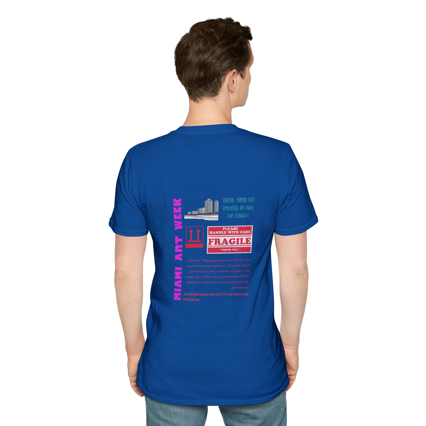 Miami Art Week Streetwear Style logo back print Unisex Soft T-Shirt by ViralDestinations