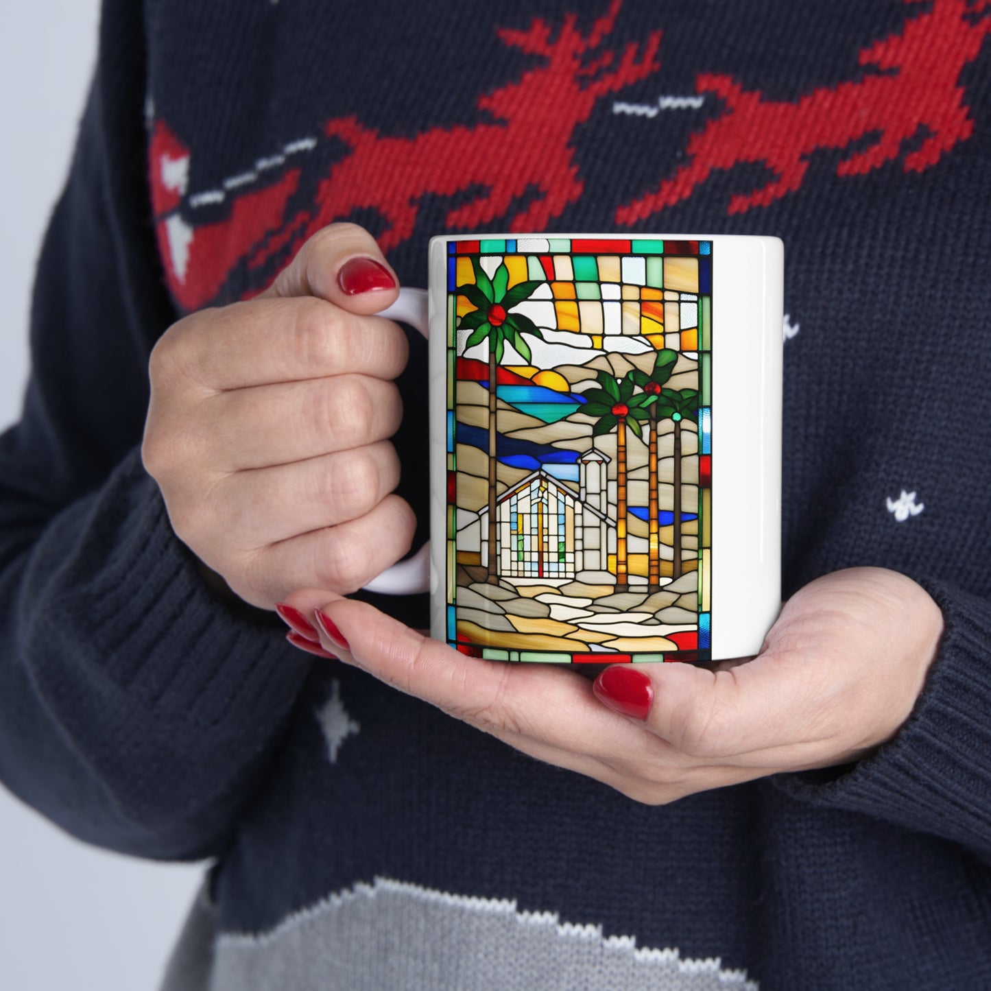 Christmas in Palm Springs Tiffany's Studio Style Modernism Architecture Ceramic Mug by ViralDestinations - Collectible Art at your hands
