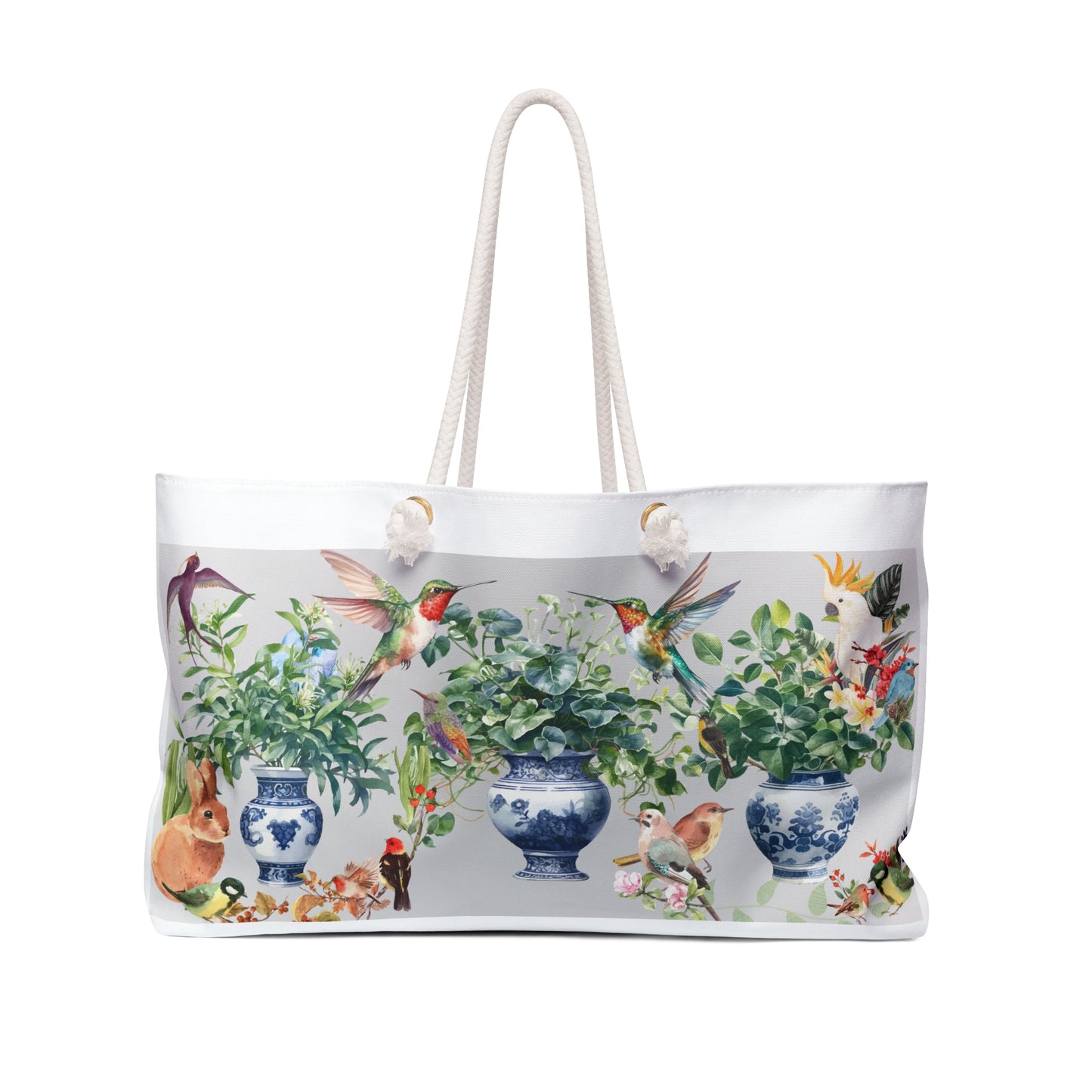 ViralDestinations™ Floral Antique Ceramics Birds Weekender Bag | Perfect for Travel and Beach Days - Botanical Aesthetics
