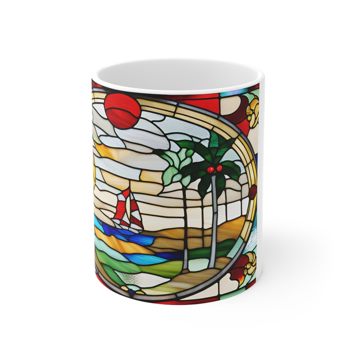 Christmas in Florida Tiffany's Studio Style wide glass print Ceramic Mug by ViralDestinations - Collectible Art at your hands