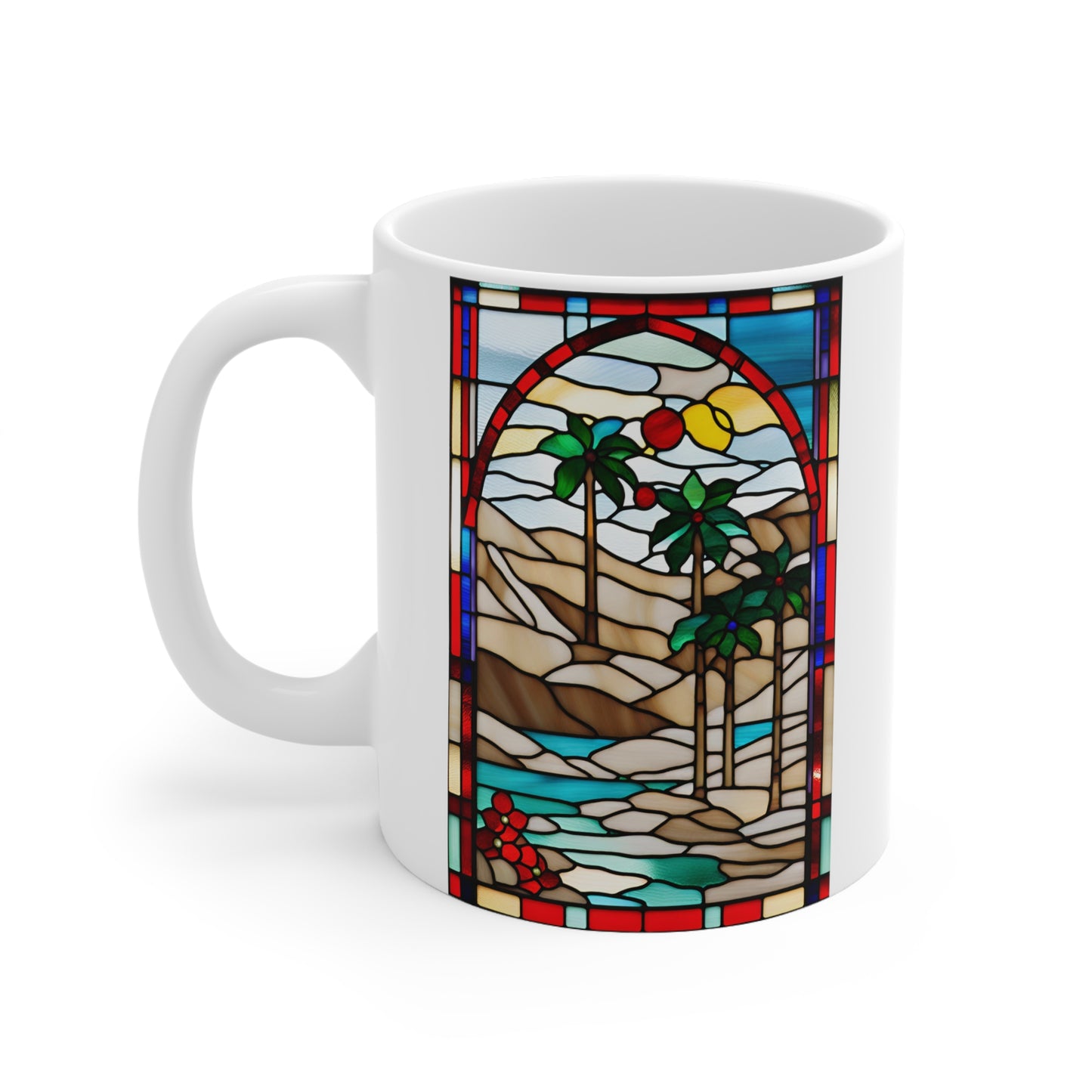 Christmas in Palm Springs Tiffany's Studio Style Desert Hot Springs Ceramic Mug by ViralDestinations - Collectible Art at your hands