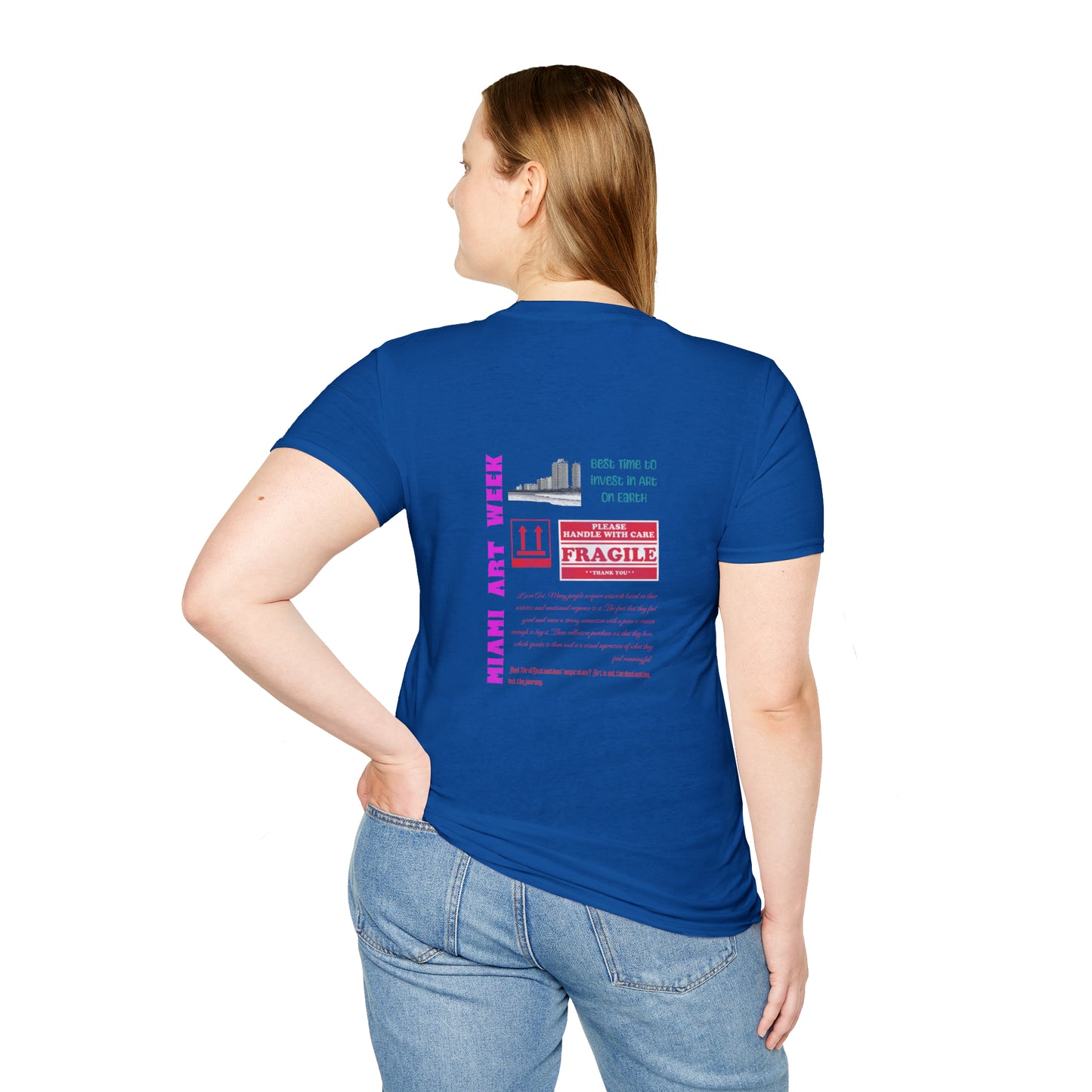 Miami Art Week Streetwear Style logo back print Unisex Soft T-Shirt by ViralDestinations