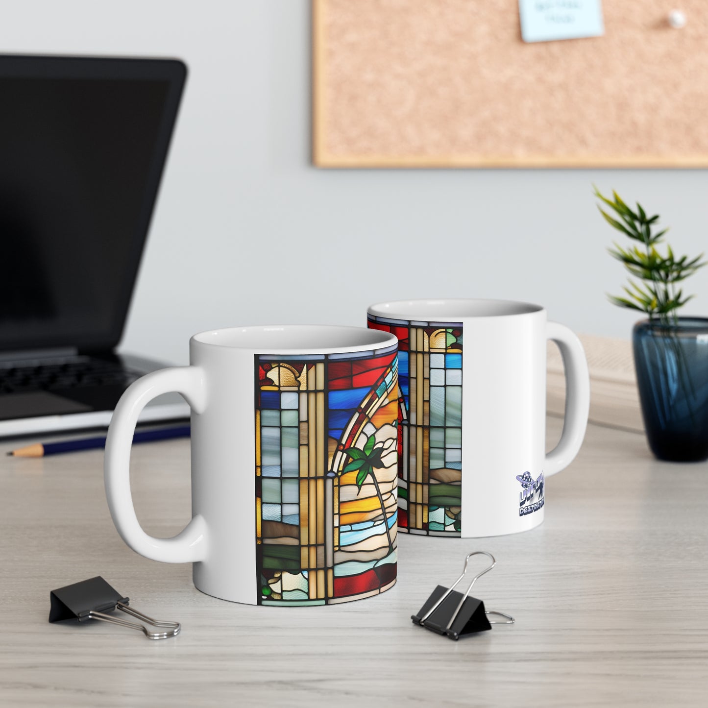 Christmas in Florida Tiffany's Studio Style wide glass print Ceramic Mug by ViralDestinations - Collectible Art at your hands
