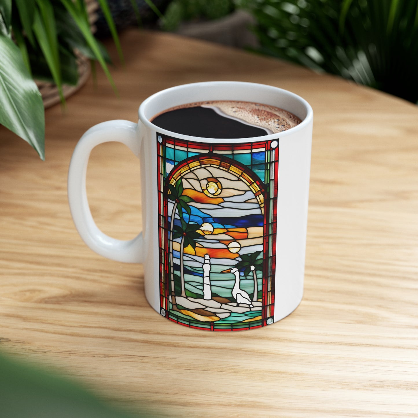 Christmas in Florida Tiffany's Studio Style Swan Ceramic Mug by ViralDestinations - Collectible Art at your hands