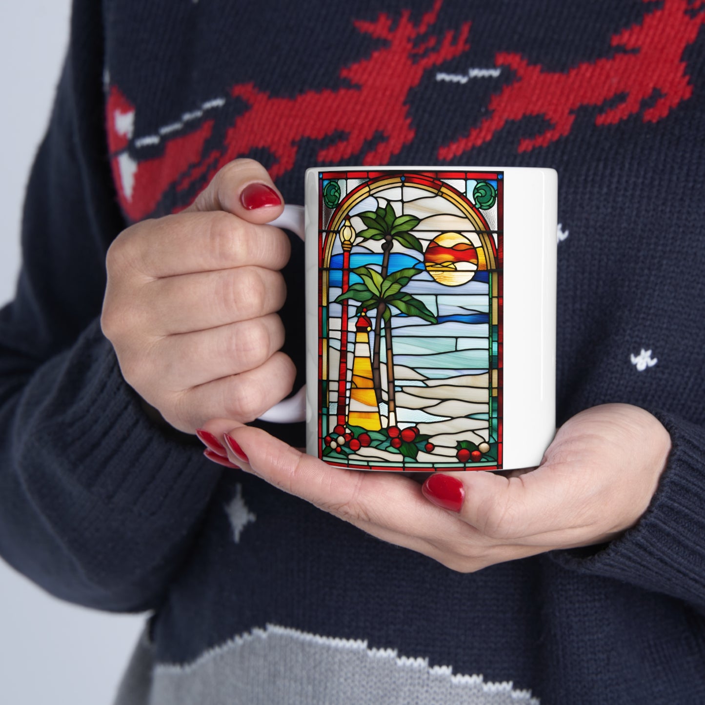 Christmas in Florida Tiffany's Studio Style Ceramic Mug by ViralDestinations - Collectible Art at your hands