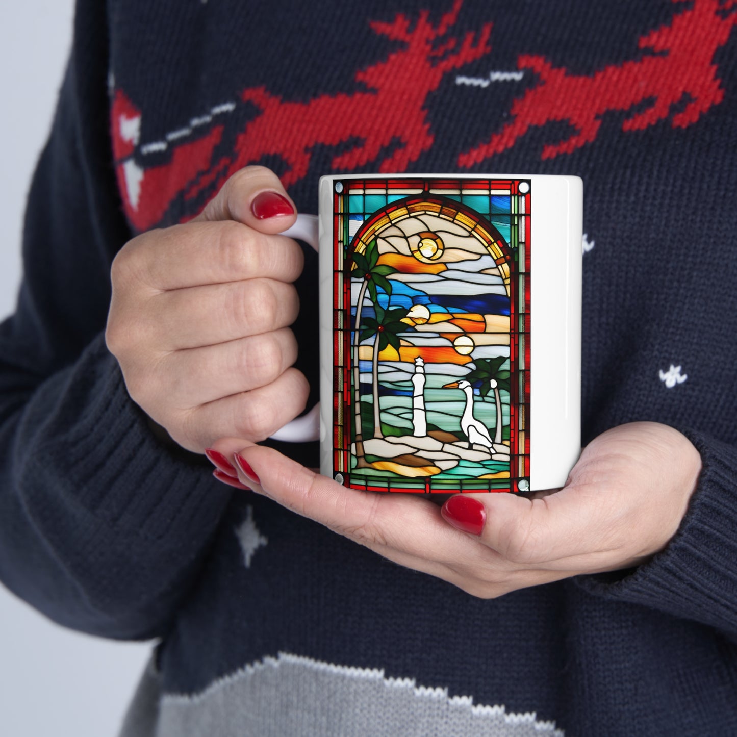Christmas in Florida Tiffany's Studio Style Swan Ceramic Mug by ViralDestinations - Collectible Art at your hands
