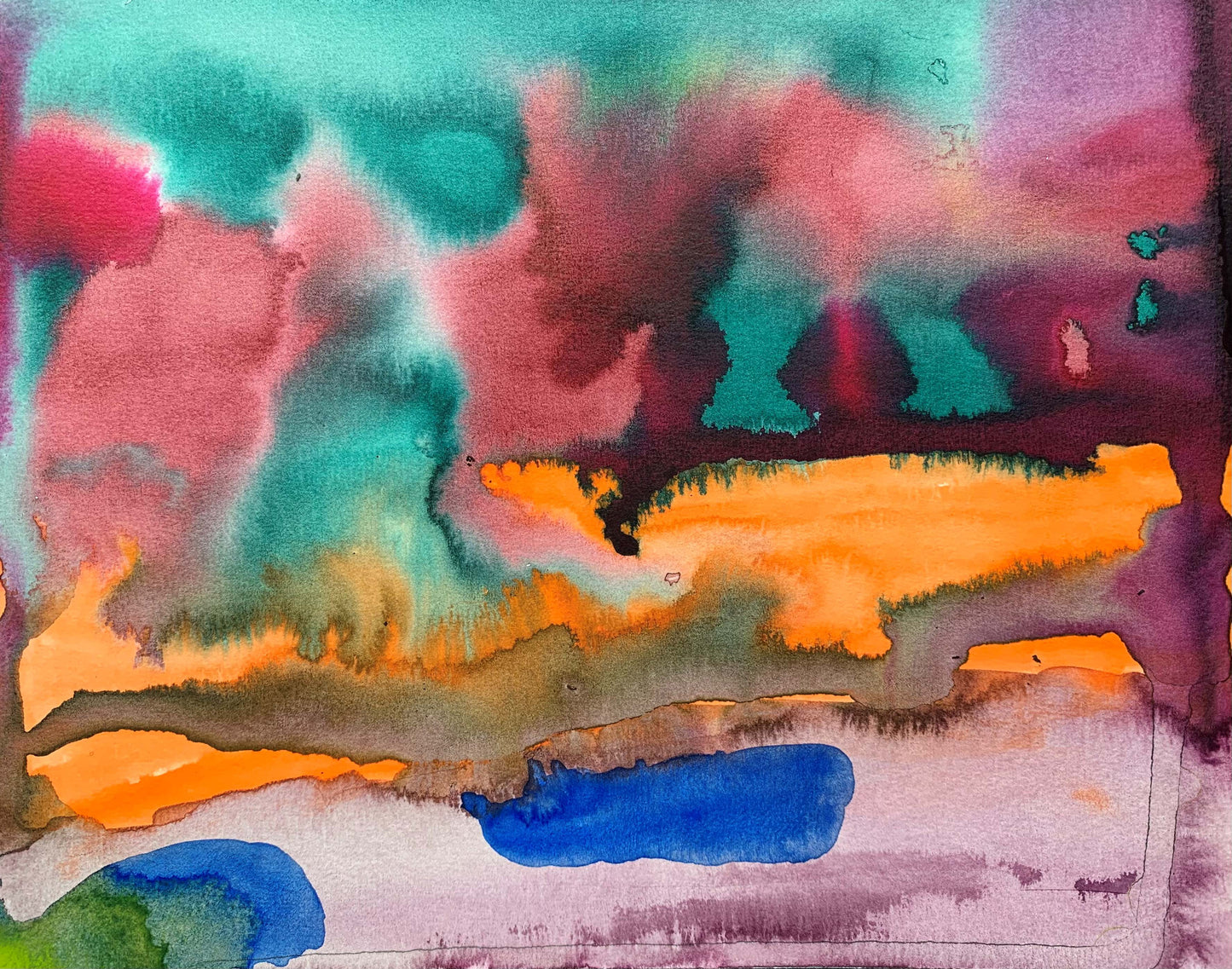 10"*8" Fine Art Print mounted on board in clear bag - vibrant watercolor abstract landscapes