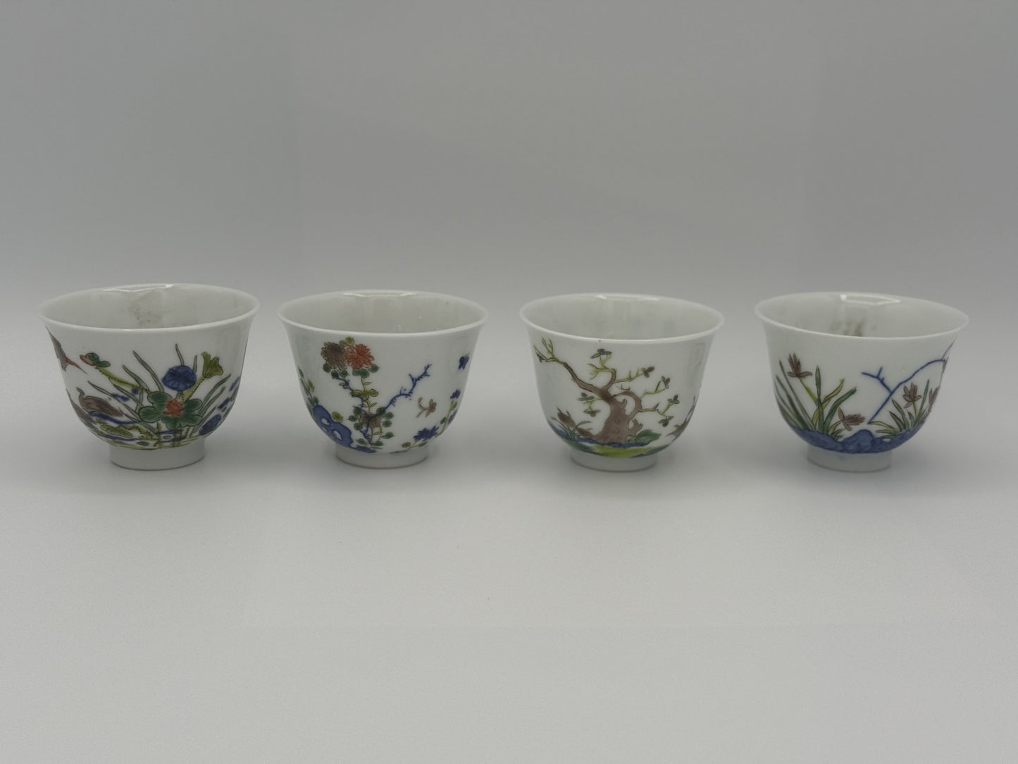 Four Qing Dynasty Porcelain Cups indicating Four Seasons - Unique