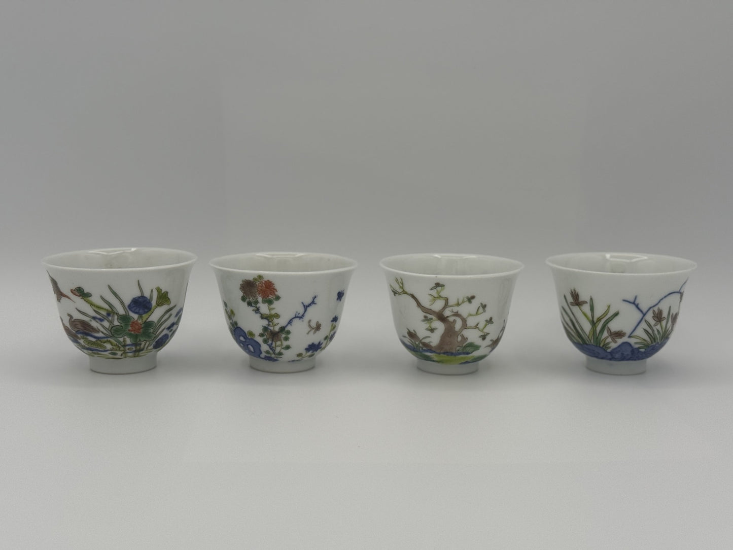 Four Qing Dynasty Porcelain Cups indicating Four Seasons - Unique
