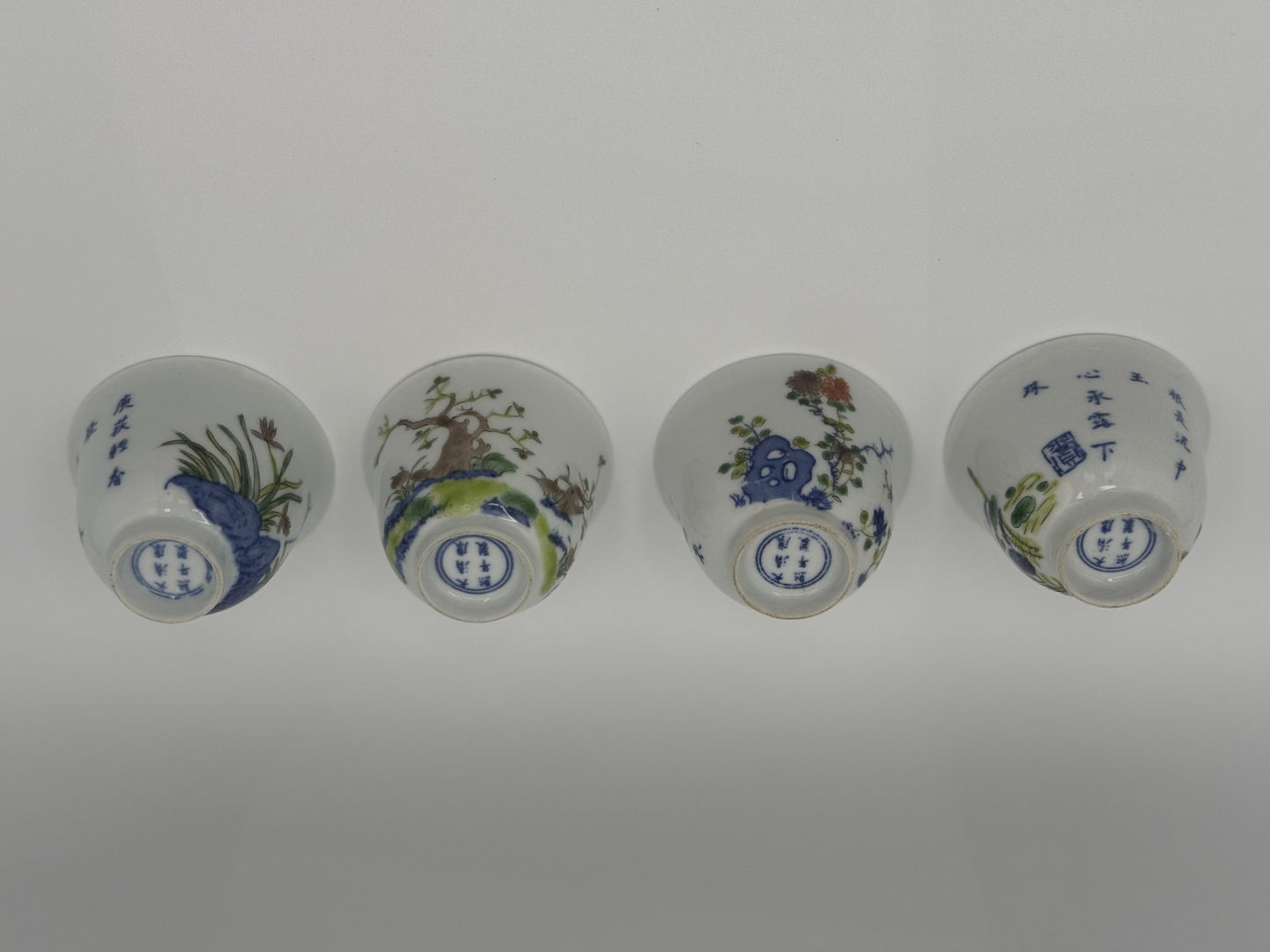 Four Qing Dynasty Porcelain Cups indicating Four Seasons - Unique