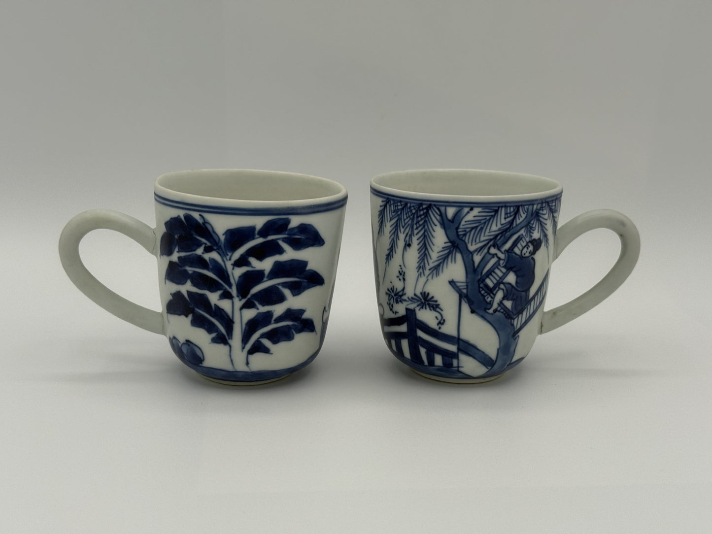 Pair of Qing Dynasty Blue-White Porcelain Cups (w/ a chip spot from a shipreck) - Unique