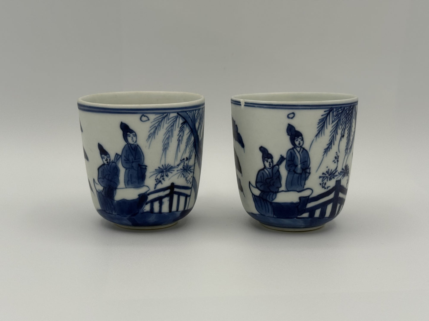 Pair of Qing Dynasty Blue-White Porcelain Cups (w/ a chip spot from a shipreck) - Unique