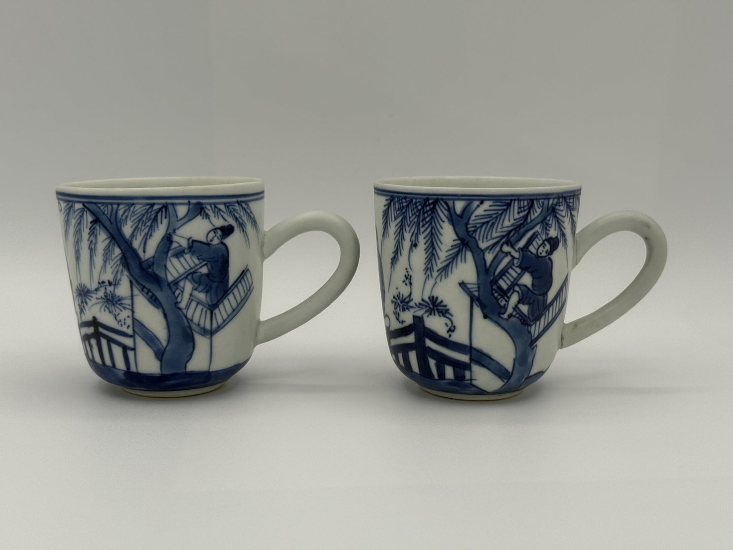 Pair of Qing Dynasty Blue-White Porcelain Cups (w/ a chip spot from a shipreck) - Unique