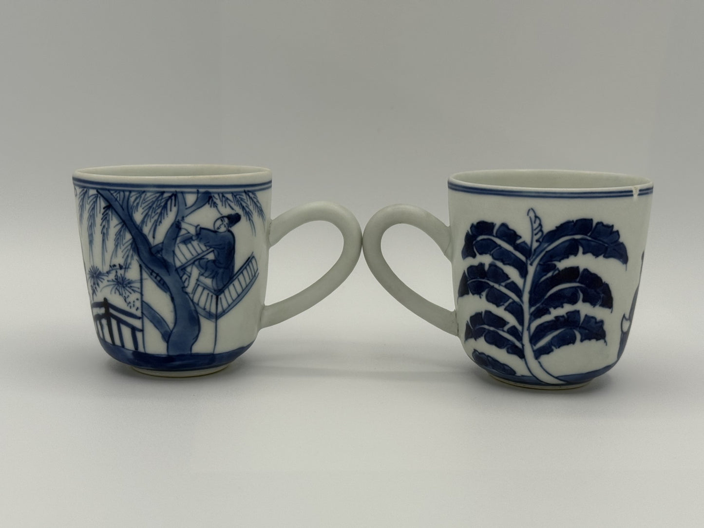 Pair of Qing Dynasty Blue-White Porcelain Cups (w/ a chip spot from a shipreck) - Unique
