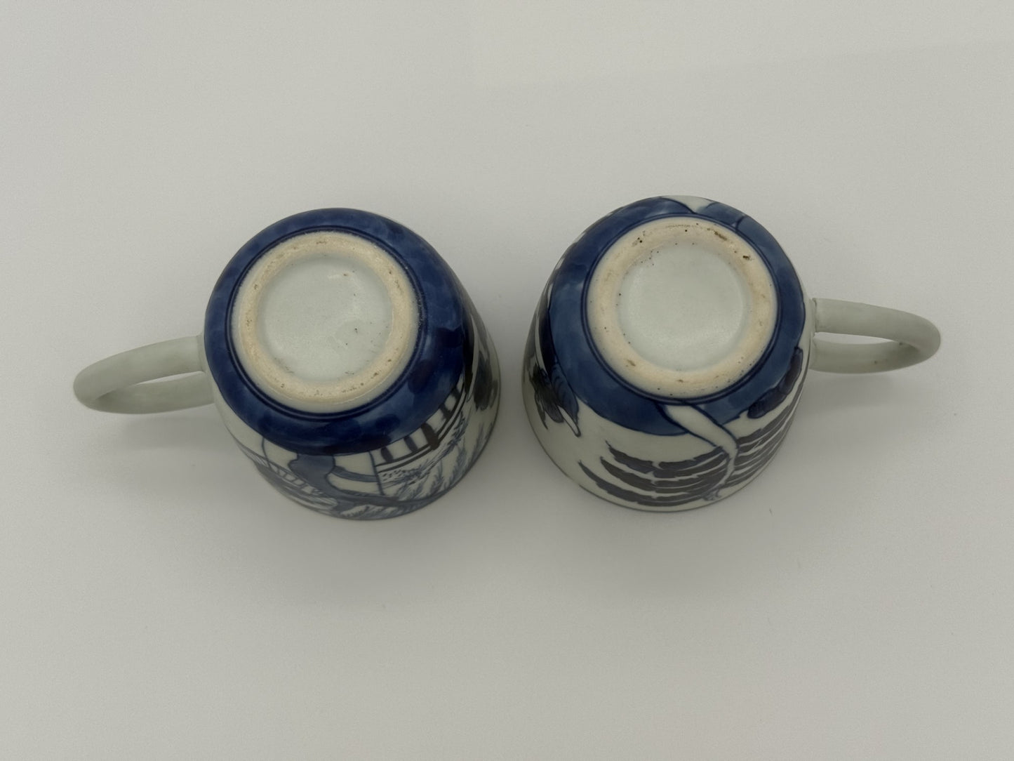 Pair of Qing Dynasty Blue-White Porcelain Cups (w/ a chip spot from a shipreck) - Unique