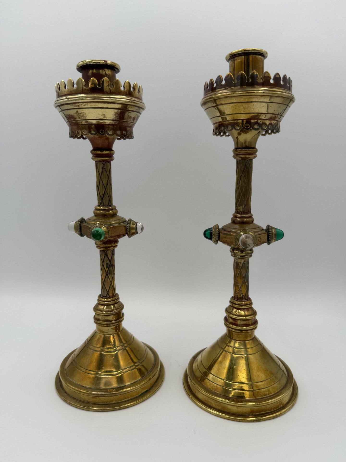 Pair of 1800s English Candlesticks with gems - Unique